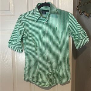 Ralph Lauren Women’s Green Striped Button Down Shirt